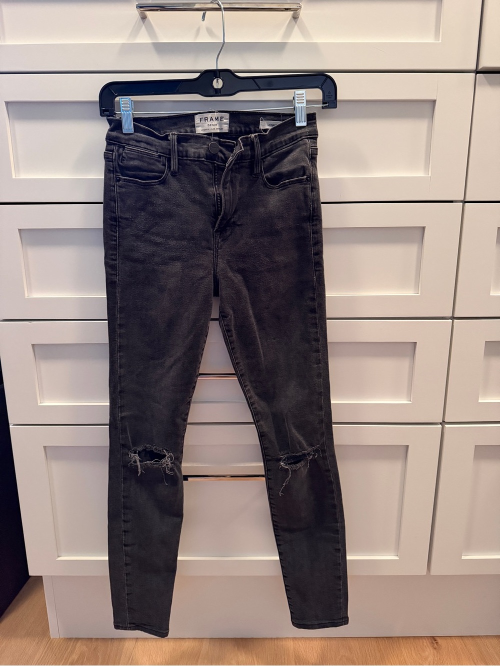 Frame Denim Charcoal Black Ripped High-Rise Skinny Jeans